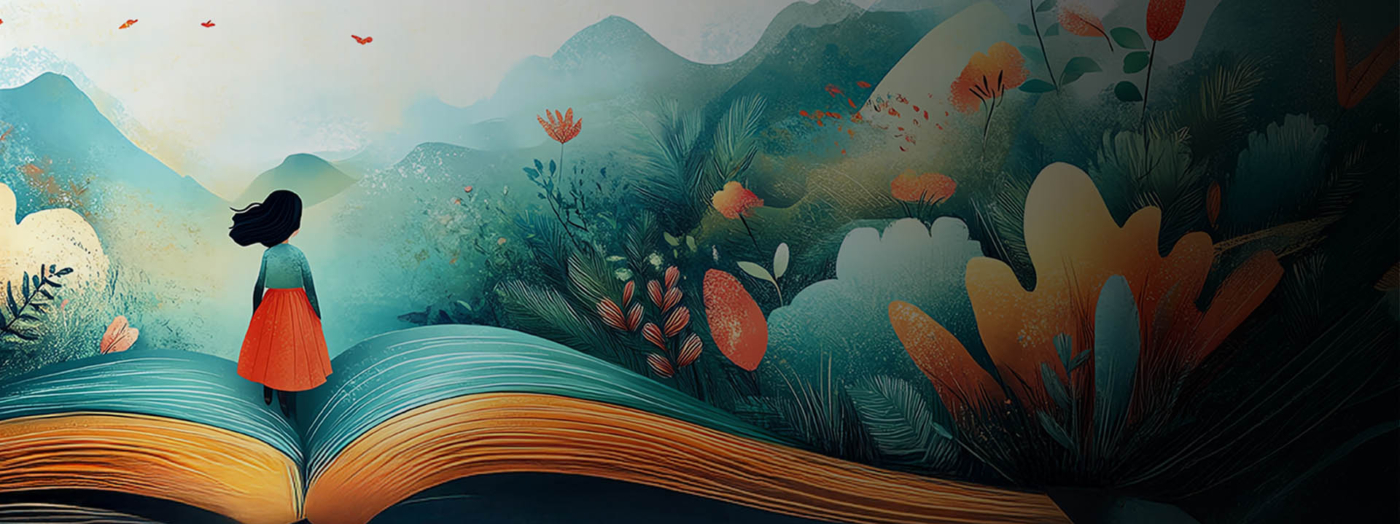 Arte conceptual educativo y surrealista, libro infantil que se abre a un mundo de sueños e imaginación, colores vibrantes, ilustración infantil caprichosa con elementos oníricos.